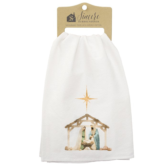 Tea Towel-Watercolor Nativity Stable (29" x 29")