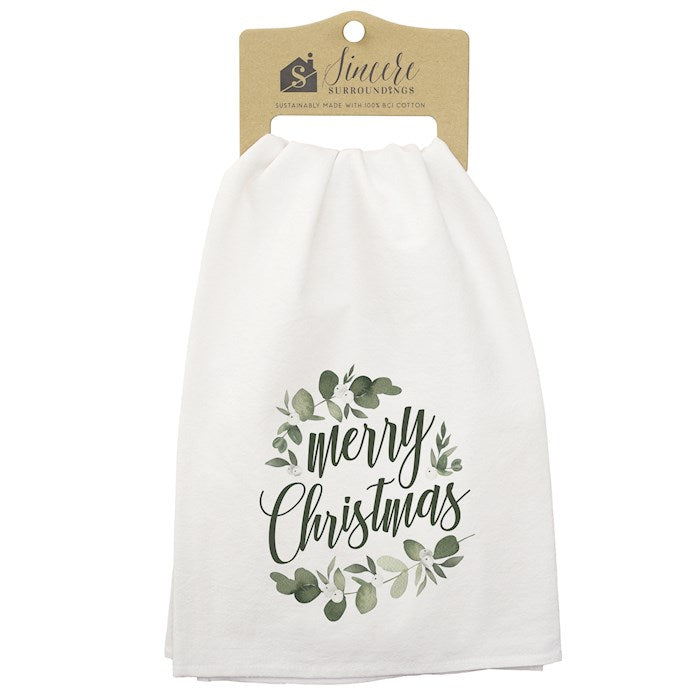 Tea Towel-Merry Christmas Greenery (29" x 29")