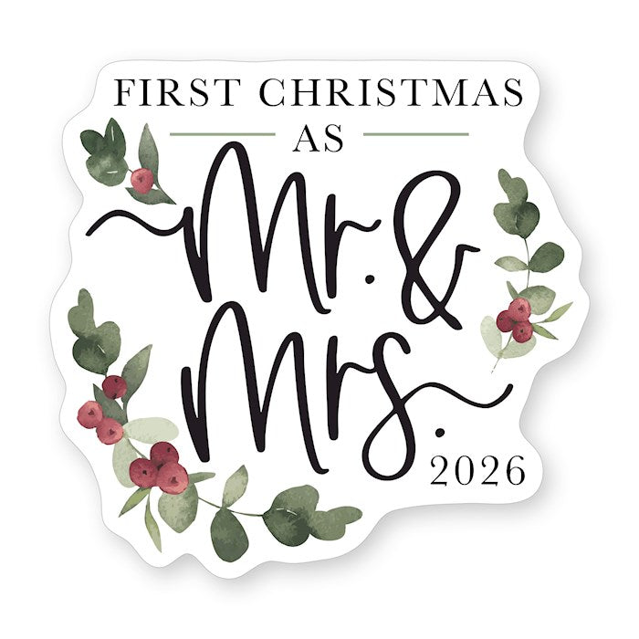Sticker-First Christmas As Mr. &amp; Mrs-2026 (2.5" x 3.25")