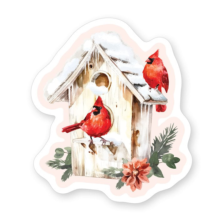 Sticker-Cardinals Birdhouse (2.5" x 3.25")