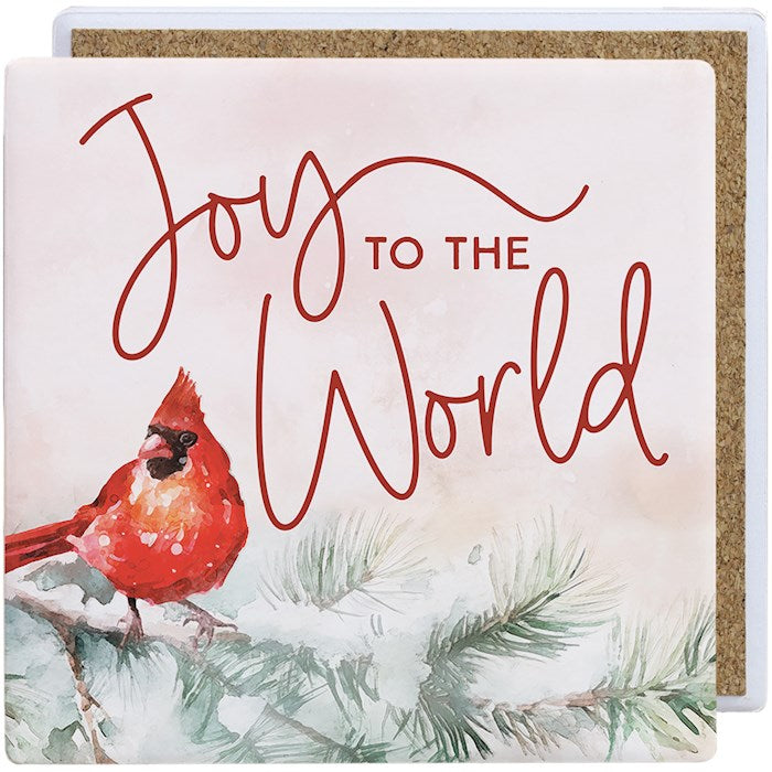 Coaster-Joy To The World/Cardinal-Ceramic (3.75" x 3.75")