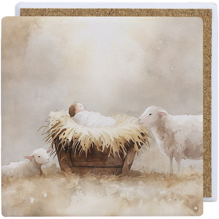 Coaster-Baby Jesus Manger (3.75" x 3.75")