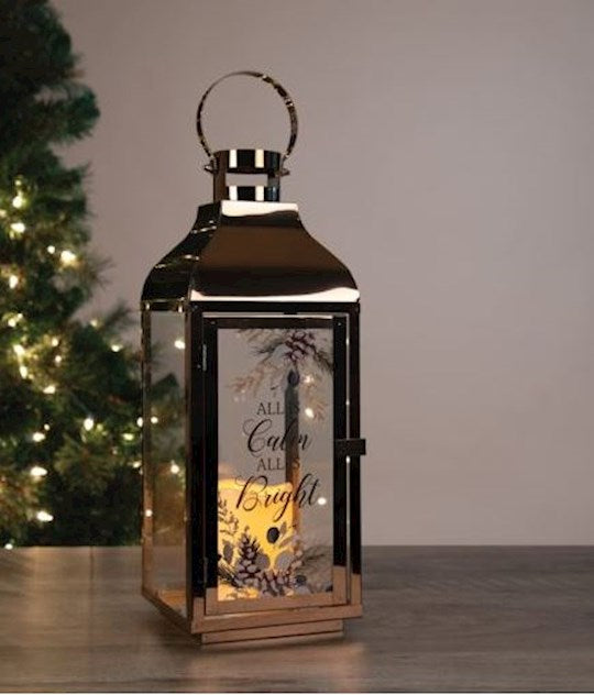 Lantern w/Flameless LED Candle &amp; Timer-All is Calm (17.5" x 5.5" x 5.5")
