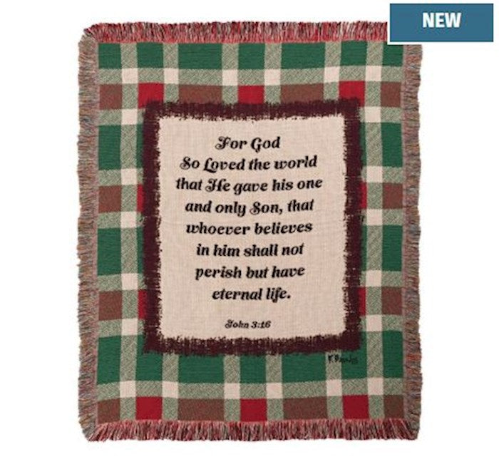 Throw-Holiday Plaid-John 3:16-Tapestry (50" x 60")