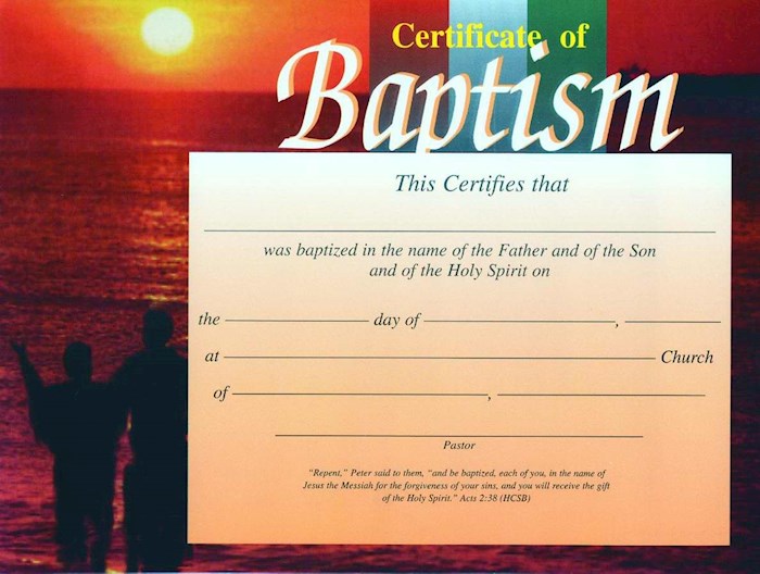 Certificate-Baptism w/Romans 6:3-4 (4 Color Sunset) (8-1/2" x 11") (Pack Of 6)