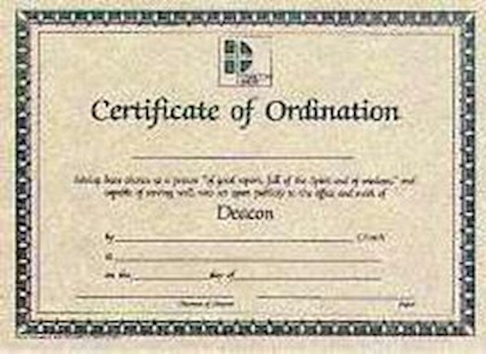 Certificate-Ordination-Deacon (Parchment) (8-1/2&quot; x 11) (Pack Of 6)