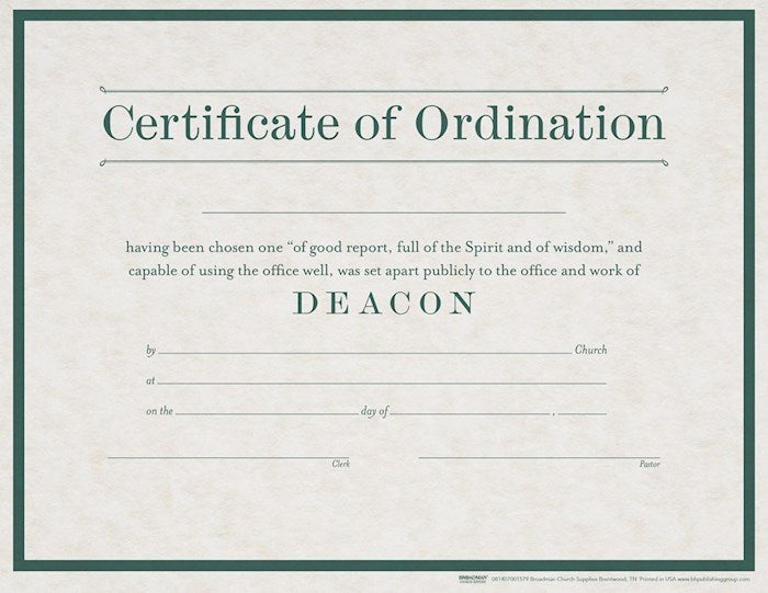 Certificate-Ordination-Deacon (Parchment) (8-1/2&quot; x 11&quot;) (Pack Of 6)