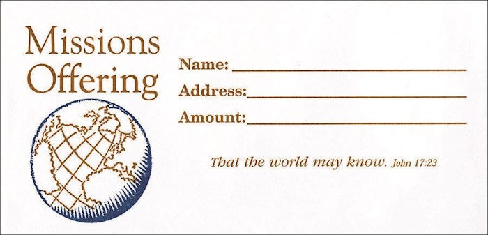 Offering Envelope-Missions Offering (John 17:23) (Bill-Size) (Pack Of 100)