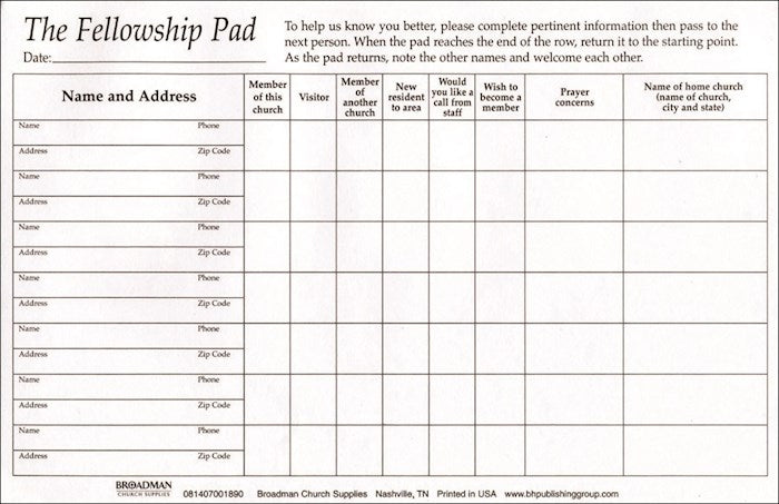 Attendance Pad-Fellowship Pads (50 Sheets) (Pack Of 5)