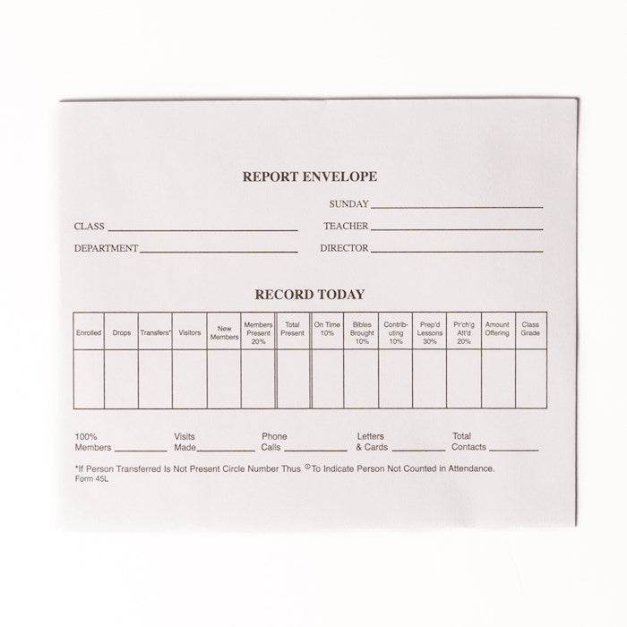 Form-Sunday School Report Envelope (Form 45L) (Pack Of 100)
