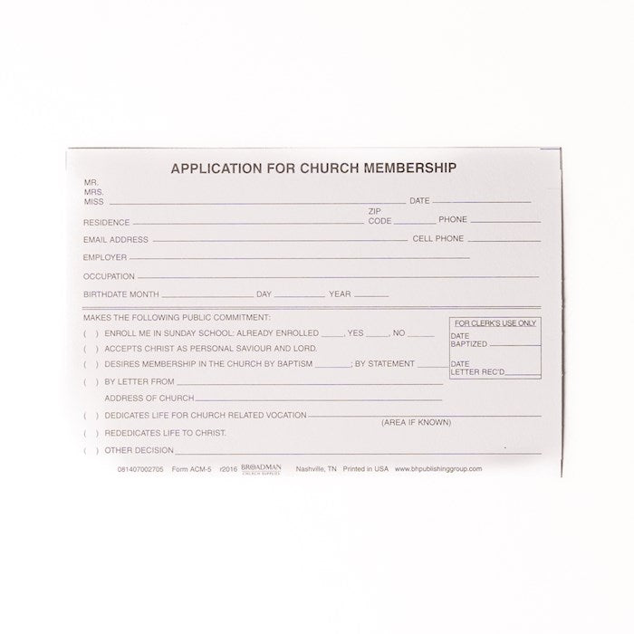 Form-Application For Church Membership (Form ACM-5) (Pack Of 100)