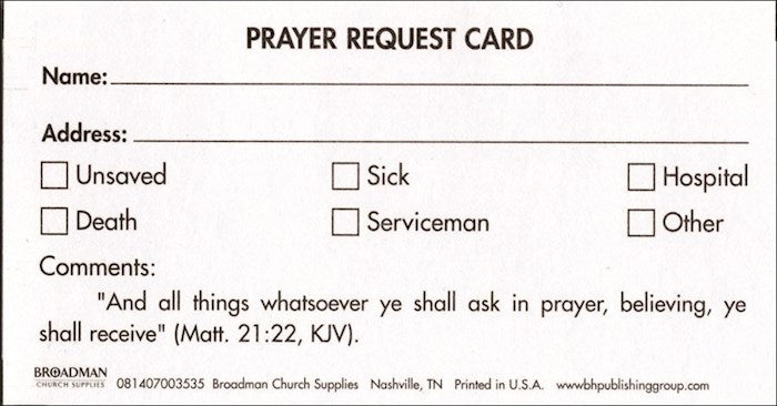 Card-Prayer Request Card (Pack Of 100)
