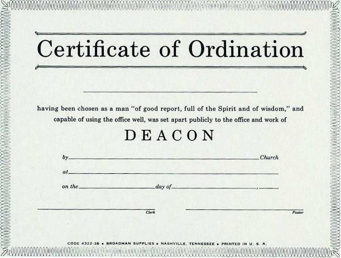 Certificate-Ordination-Deacon (Parchment)-Billfold Size