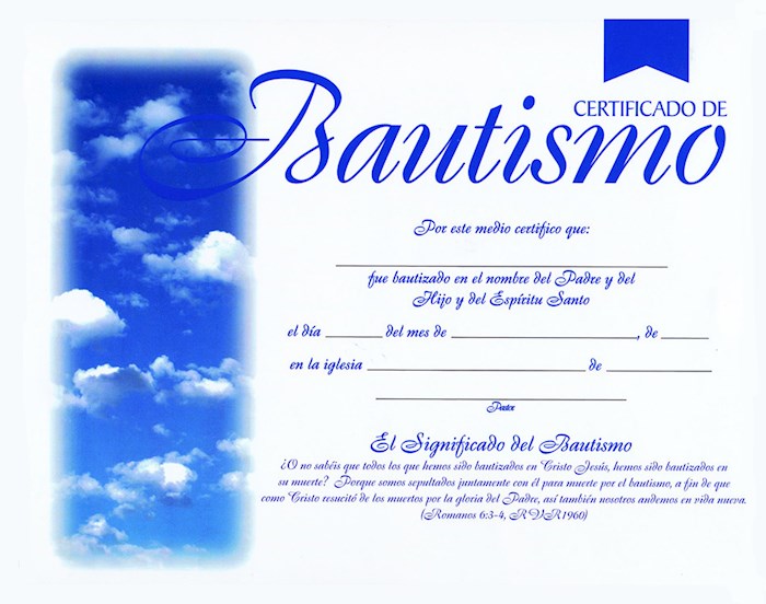 Certificado de Bautismo - 4 Colores (Certificate-Baptism (4-Color) (Pack Of 6)