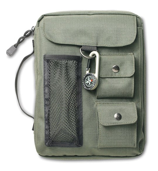 Bible Cover-Compass Canvas-Green-Medium