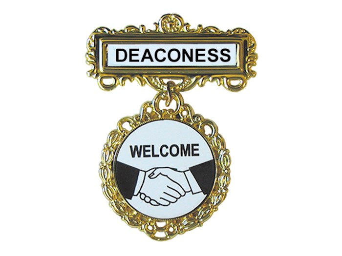 Badge-Deaconess Welcome-Pin Back-Fancy Round-Brass