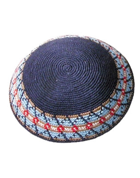 Kippah-Crocheted-Blue W/Multicolor Trim (