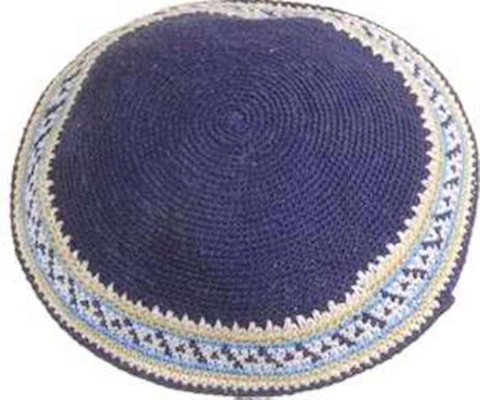 Kippah-Crocheted-Blue W/White Trim (