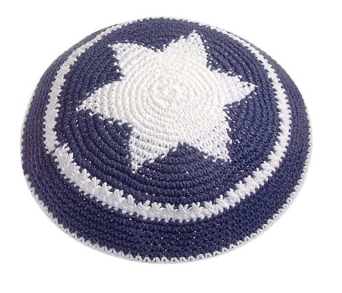 Kippah-Crocheted-Blue W/White Star of David (