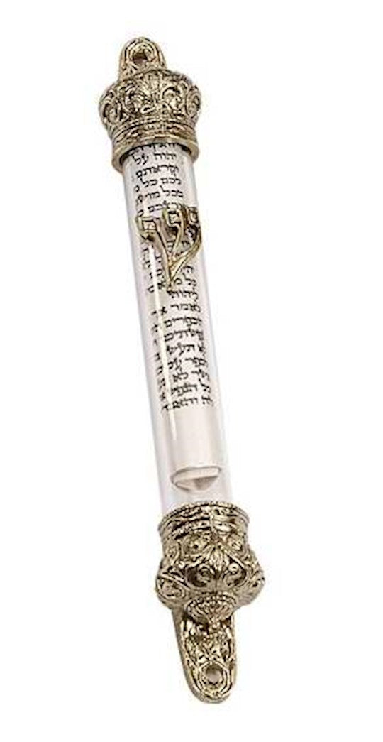 Mezuzah-Brass &amp; Glass Sealed Scroll (5") (