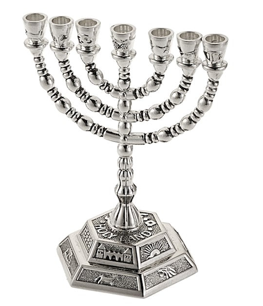Menorah-12 Tribes (7 Branched) (5&quot;)-Silver Plated (
