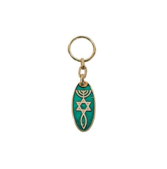 Key Chain-Messianic Seal Roots Symbol (Blue)-Brass (