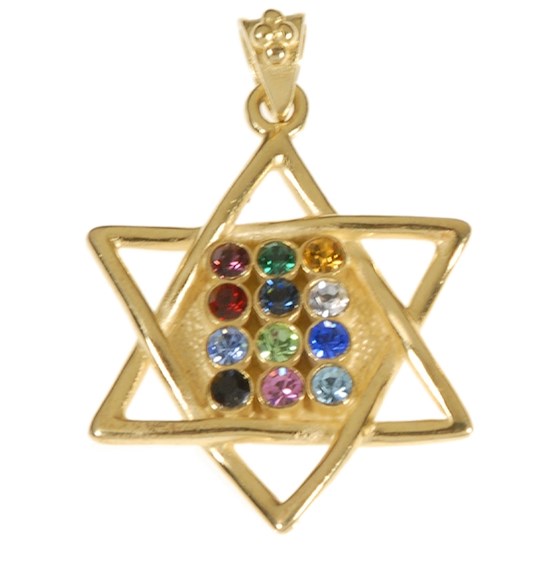 Necklace-Star Of David w/12 Tribes Breastplate (Gold Plated)-20" Chain (