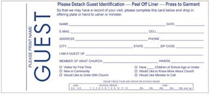 Guest Card-w/Name Tag (Pack Of 100)