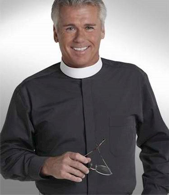 Clergy Shirt-Long Sleeve Banded Collar-18X34/35-Black