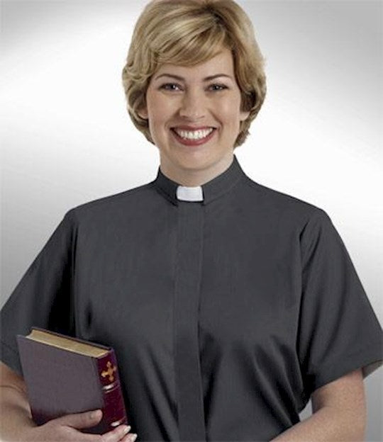 Clergy Shirt-Women-Short Sleeve Tab Collar-Size  8-Black