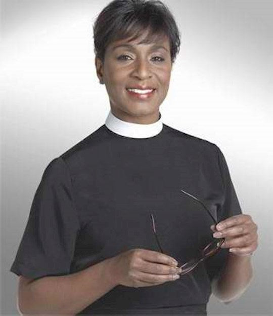 Clergy Shirt-Women-Short Sleeve Banded Collar-Size 14-Black
