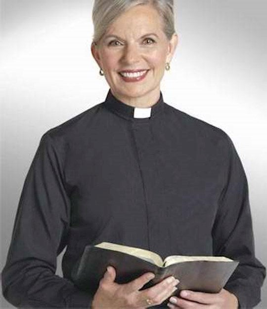 Clergy Shirt-Women-Long Sleeve Tab Collar-Size16-Black