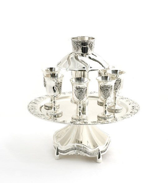 Wine Cup-Fountain &amp; 8 Cups For Kiddush-Silver Plated (