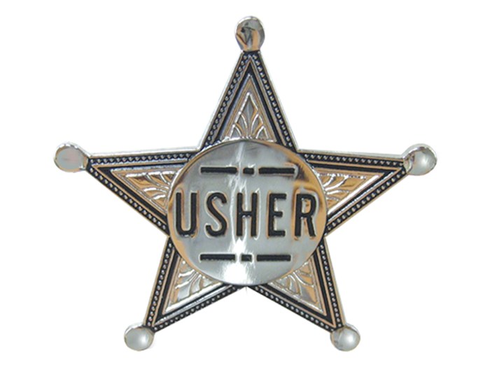 Badge-Usher-Pin Back (2&quot; Silver Star)-Metal