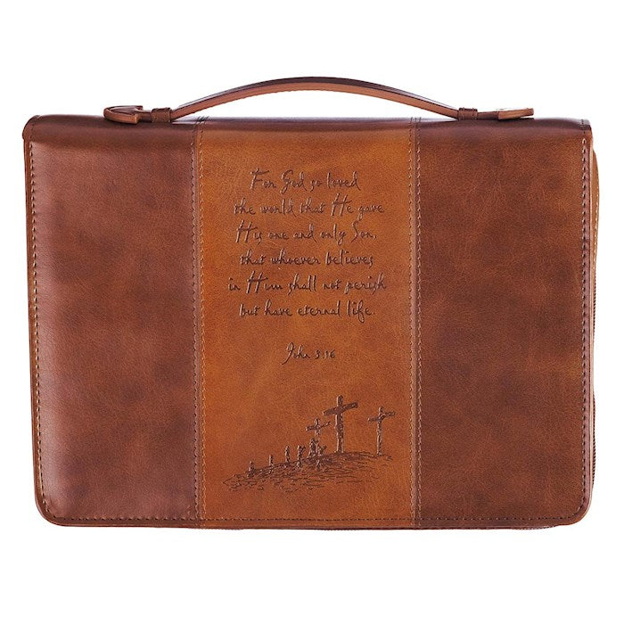 Bible Cover-John 3:16-Brown/Tan Two Tone Luxleather-LRG