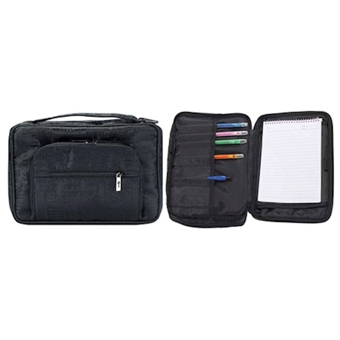 Bible Cover-Books Of The Bible Jacquard W/Organizer &amp; Study Kit--Black-LRG