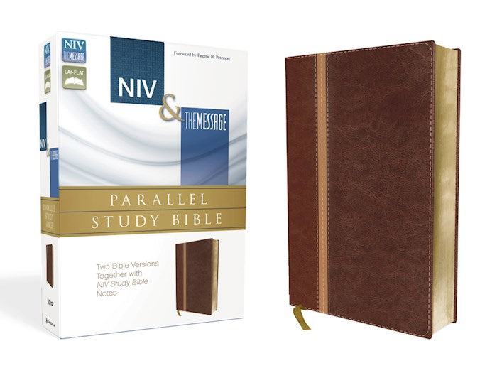 NIV &amp; Message Parallel Study Bible-Dark Caramel/Black Cherry Duo-Tone