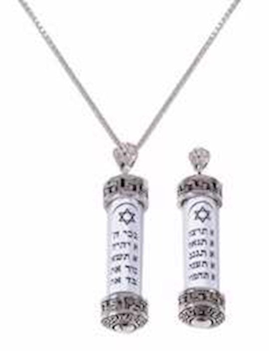 Necklace-Ten Commandments Scroll (Silver Plated)-18&quot; Chain (