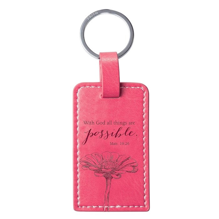 Leather Keyring-With God/Pink Orchid