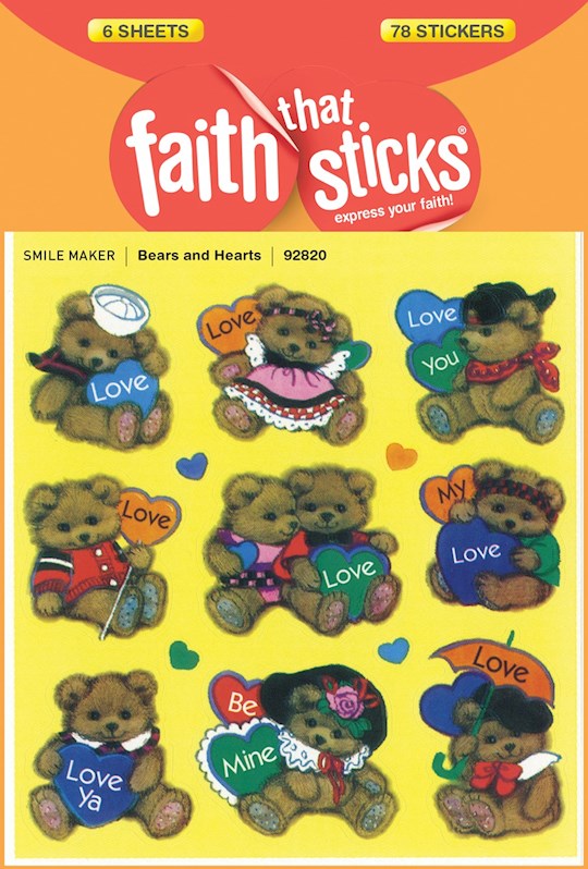 Sticker-Bear And Hearts (6 Sheets) (Faith That Sticks)