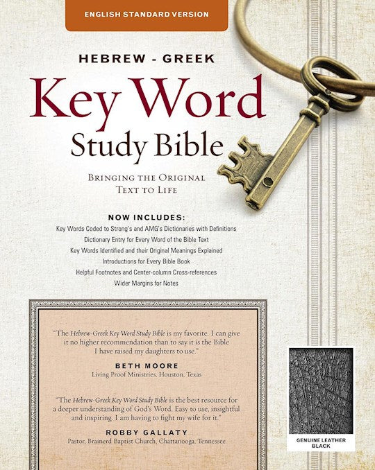 ESV Hebrew-Greek Key Word Study Bible-Black Genuine Leather Indexed