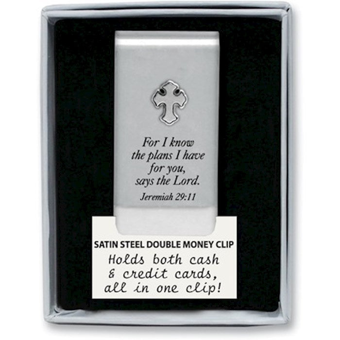 Money Clip-Cross-For I Know The Plans...-Silver (2")