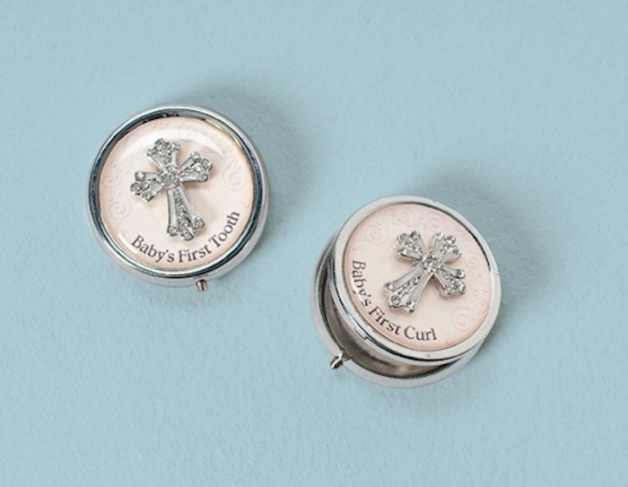 Keepsake Set-Round Box w/Cross-Baby&