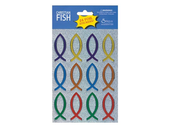 Sticker-Christian Fish (Foil)-24 Count (Pack of 10)