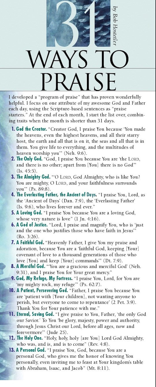 Bookmark-31 Ways To Praise (Pack of 50)