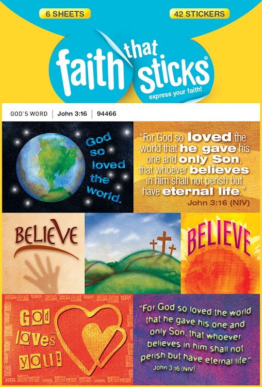Sticker-John 3:16 (6 Sheets) (Faith That Sticks)