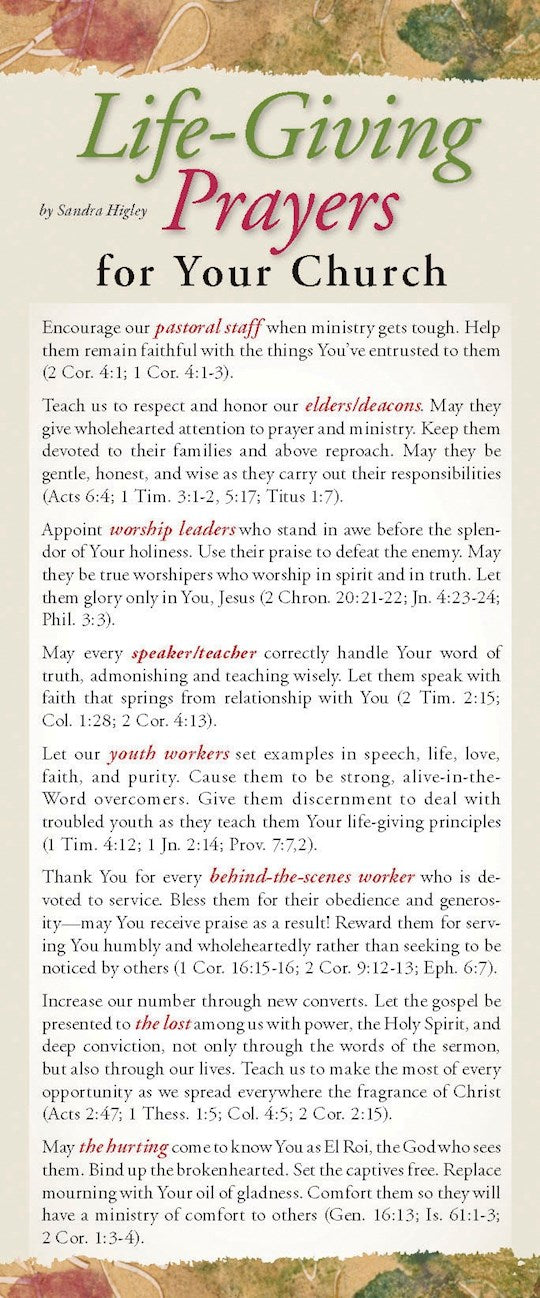 Bookmark-Life-Giving Prayers For Your Church (Pack Of 50)