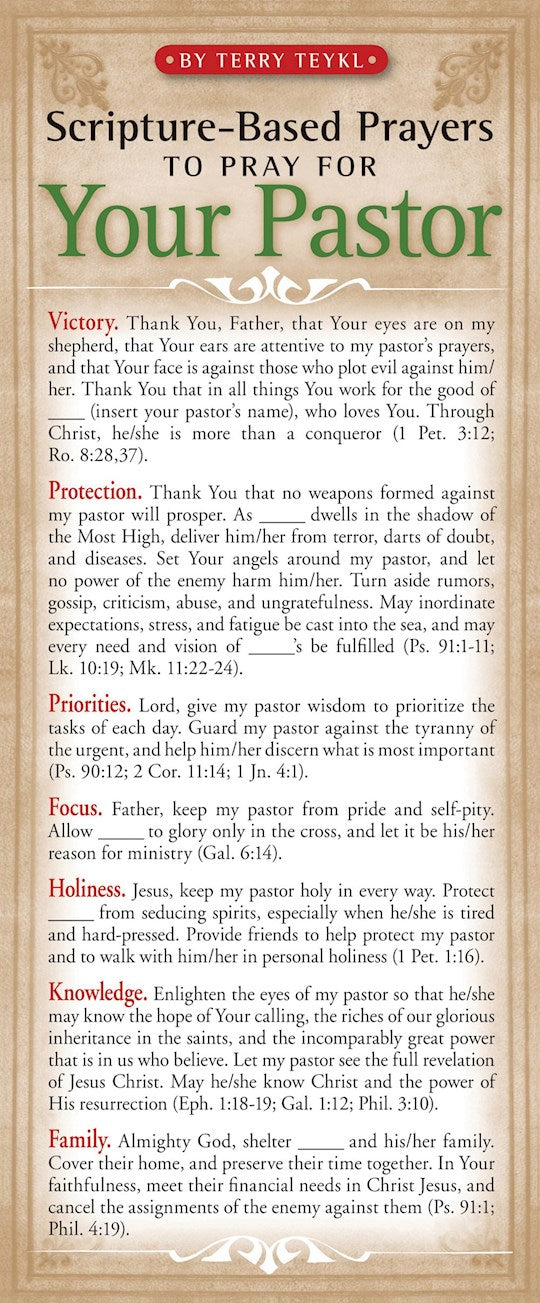 Bookmark-Scripture-Based Prayers To Pray For Your Pastor (Pack Of 50)