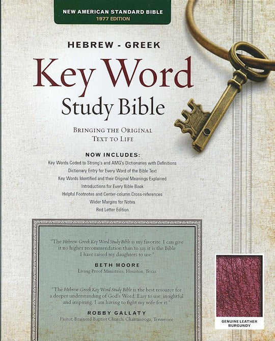 NASB 1977 Hebrew-Greek Key Word Study Bible-Burgundy Genuine Leather Indexed