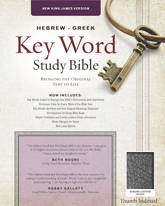 NKJV Hebrew-Greek Key Word Study-Black Genuine Leather Indexed